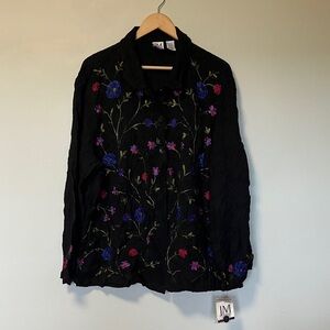 NWT JM Collection Floral Embroidered Black Jacket